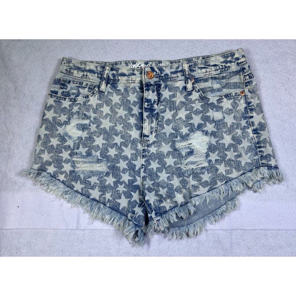 Mossimo Denim High Rise Short Shorts 10/30 Star Print Distressed Frayed USA